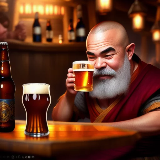 381116781-epic picture of drunk dwarf monk happily drinking beer in a tavern, medieval, fantasy, 4k, ultra detailed, low lighting, realist.webp